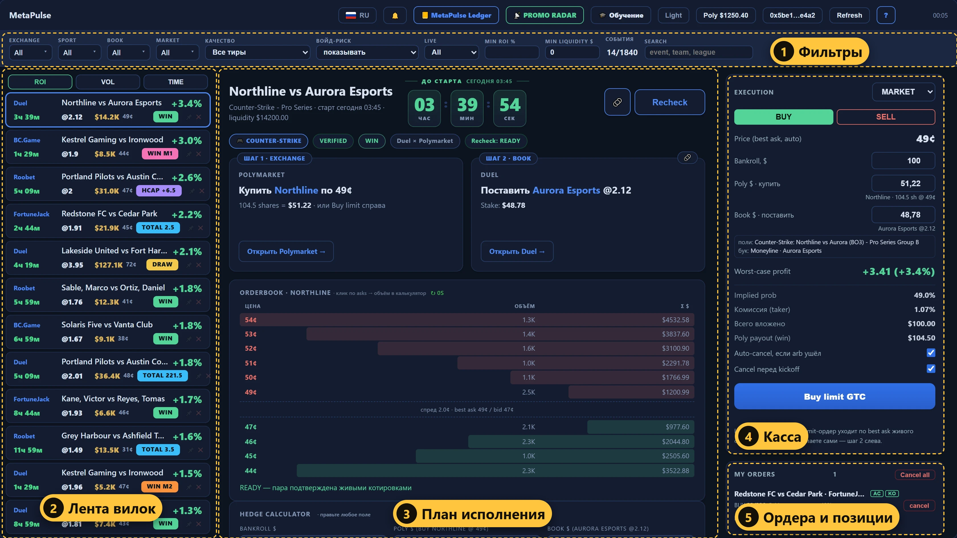 Терминал MetaPulse: лента, план исполнения, касса